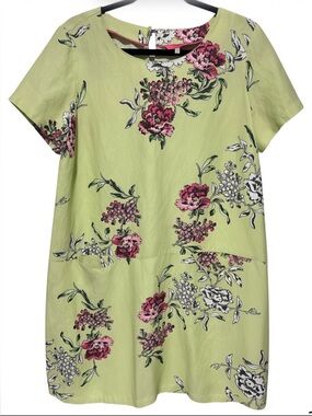 Joules Floral Linen Blend Shift Dress Green Pink Size US 12